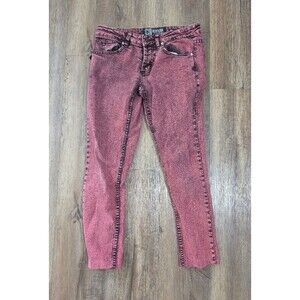 Social Collision Women's 30/30 Regular Jeans Skinny Red Acid Wash Denim